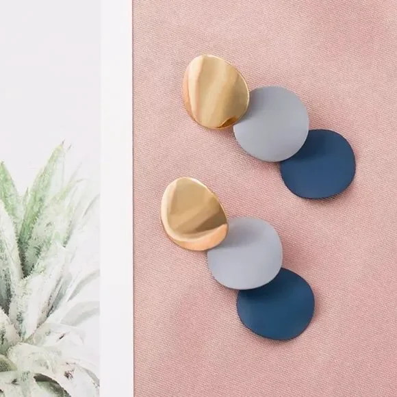 Professional Blue Triple Circle Drop Earrings - Picture 5 of 12